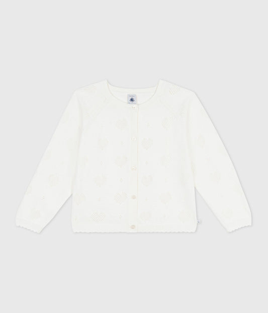 Cardigan med hjerte hulmønster - Hvid