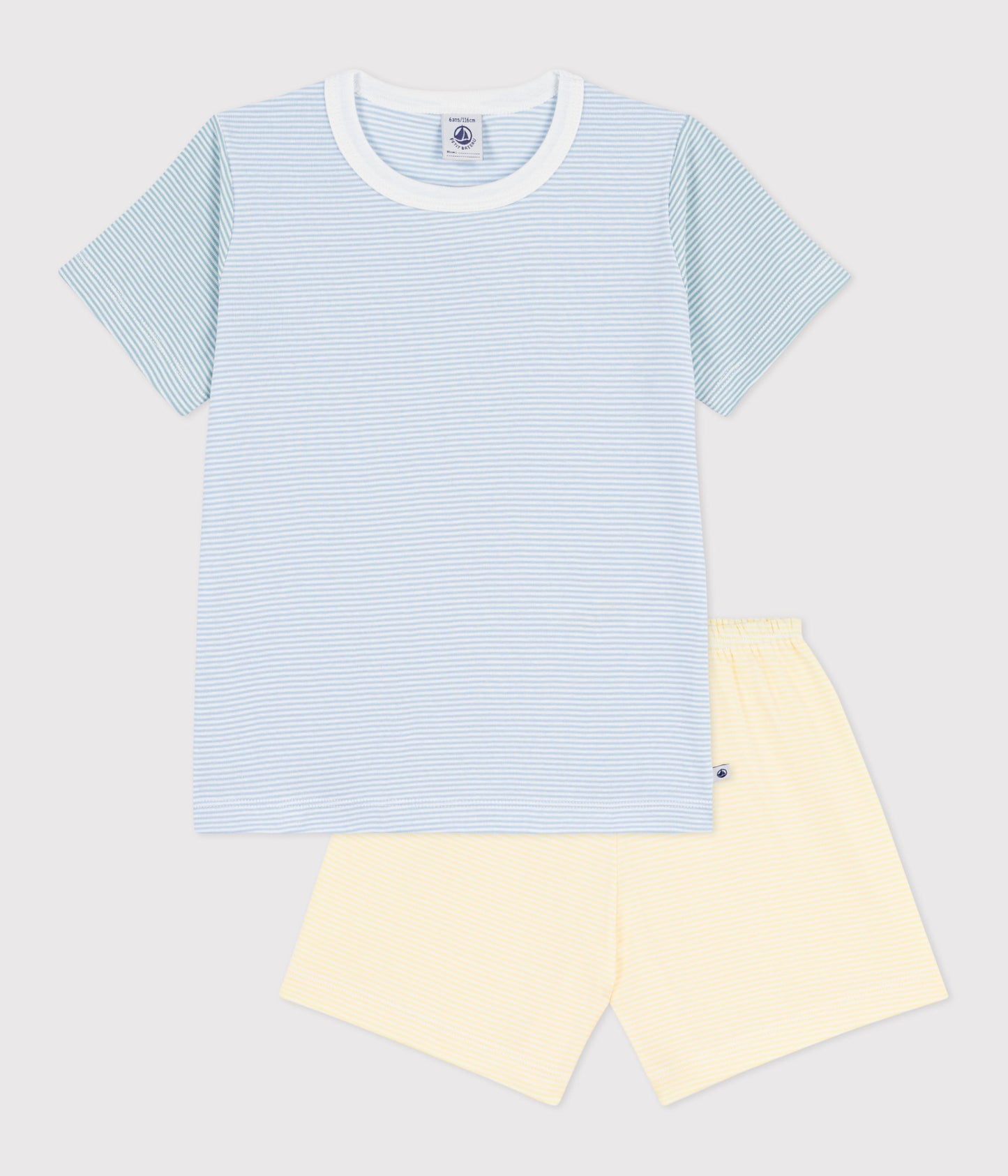 Kortærmet pyjamas - blå striber / gule shorts