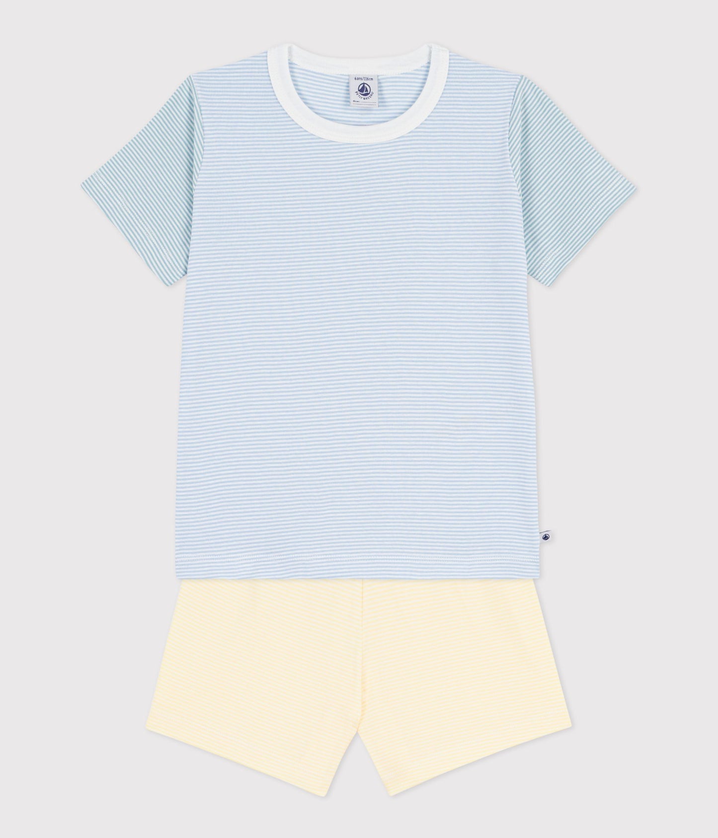 Kortærmet pyjamas - blå striber / gule shorts