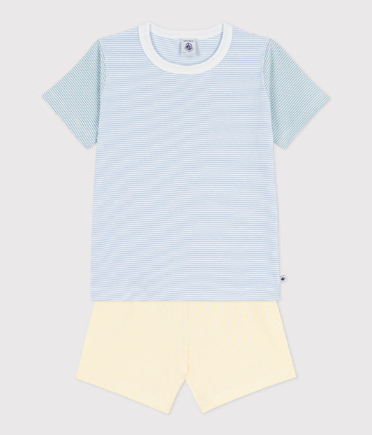 Kortærmet pyjamas - blå striber / gule shorts