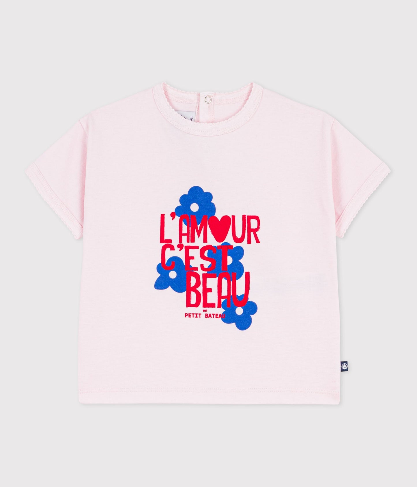 T-shirt til baby i lyserød med rød/blå motiv