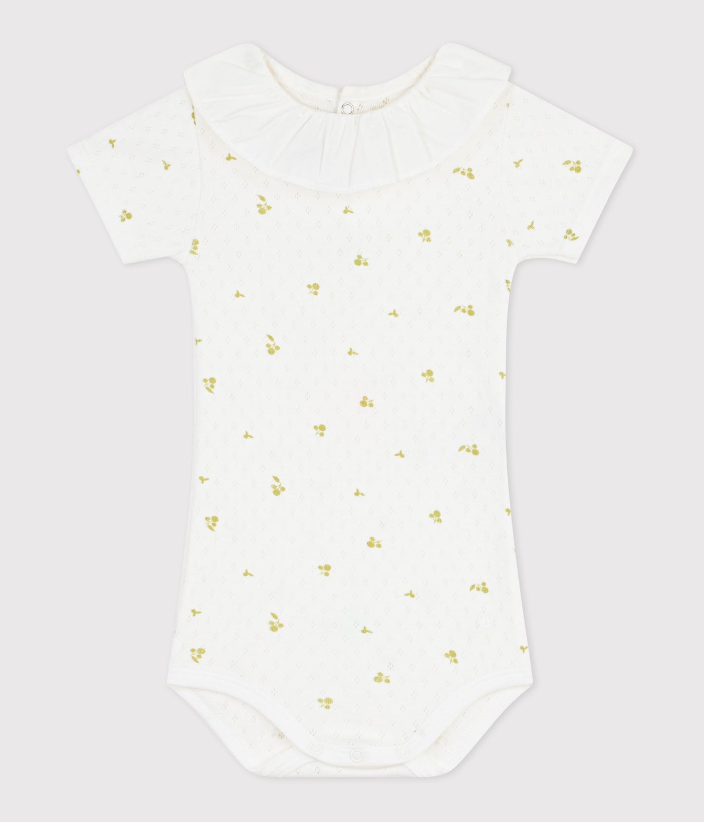 Kortærmet body i pointelle - hvid/blomster