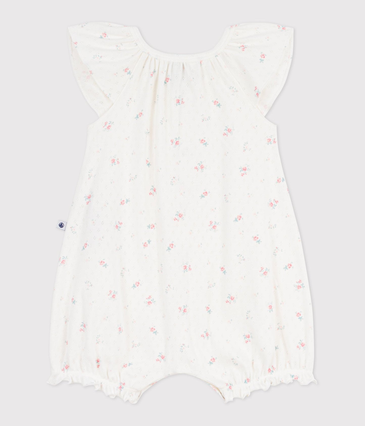 Kort blomstret sparkedragt til baby - pointelle m/blomster