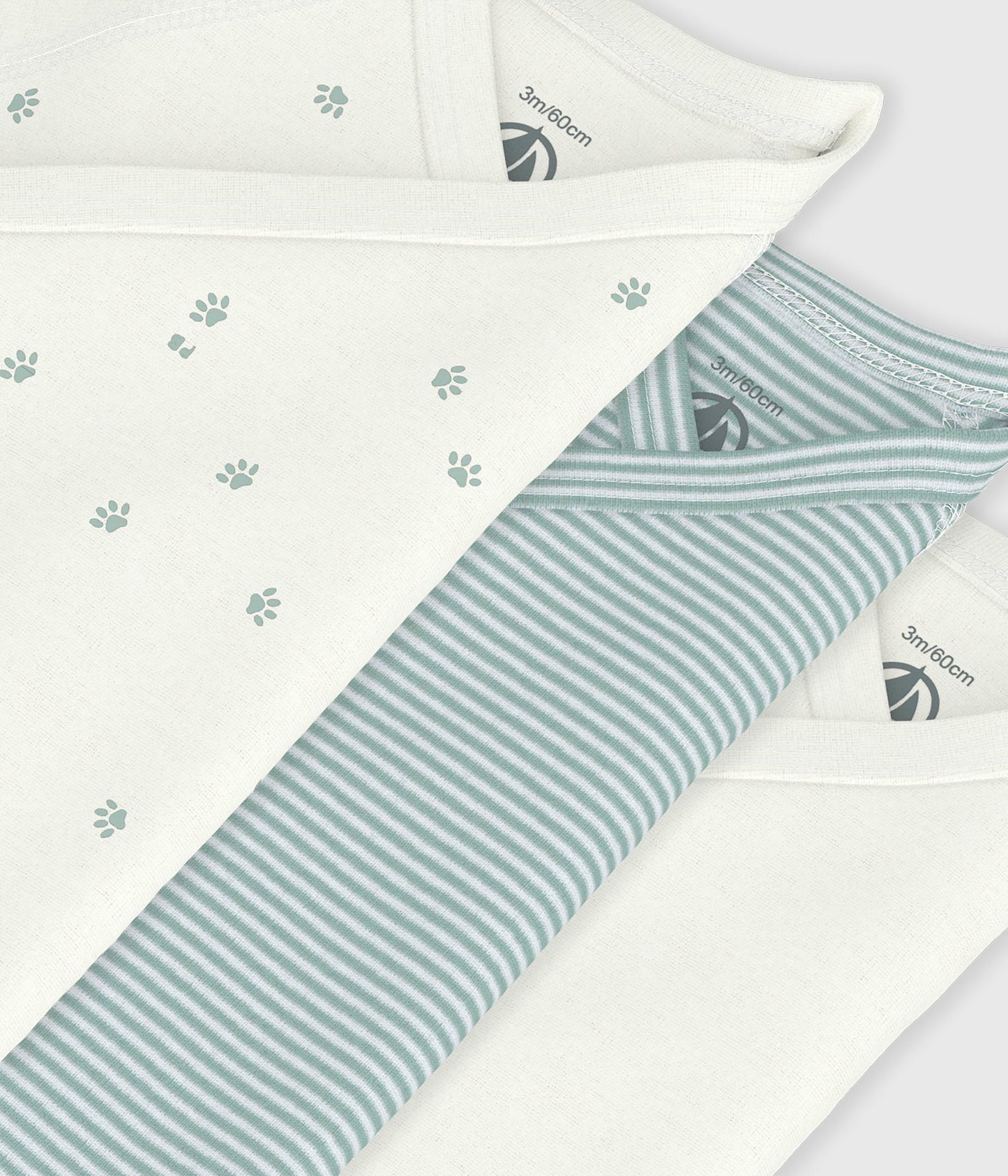 3-pak kortærmet krydsbody - Hvid/Grønne striber/Små poter