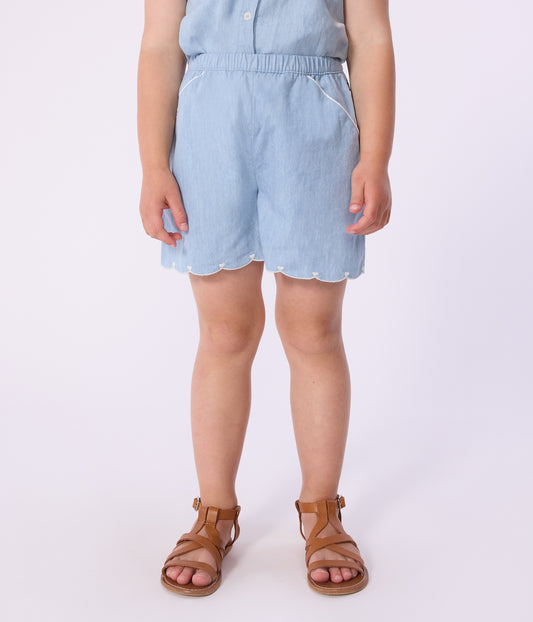 Bomuldsshorts i chambray-stof til piger - Bleu clair