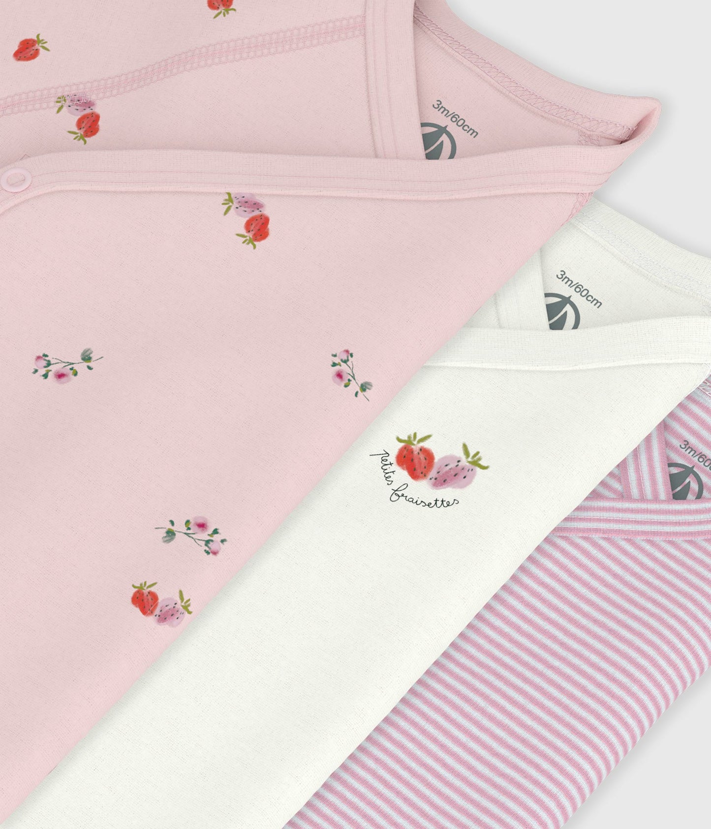 3-pak kortærmet krydsbody - Hvid/Lyserøde striber/Bær