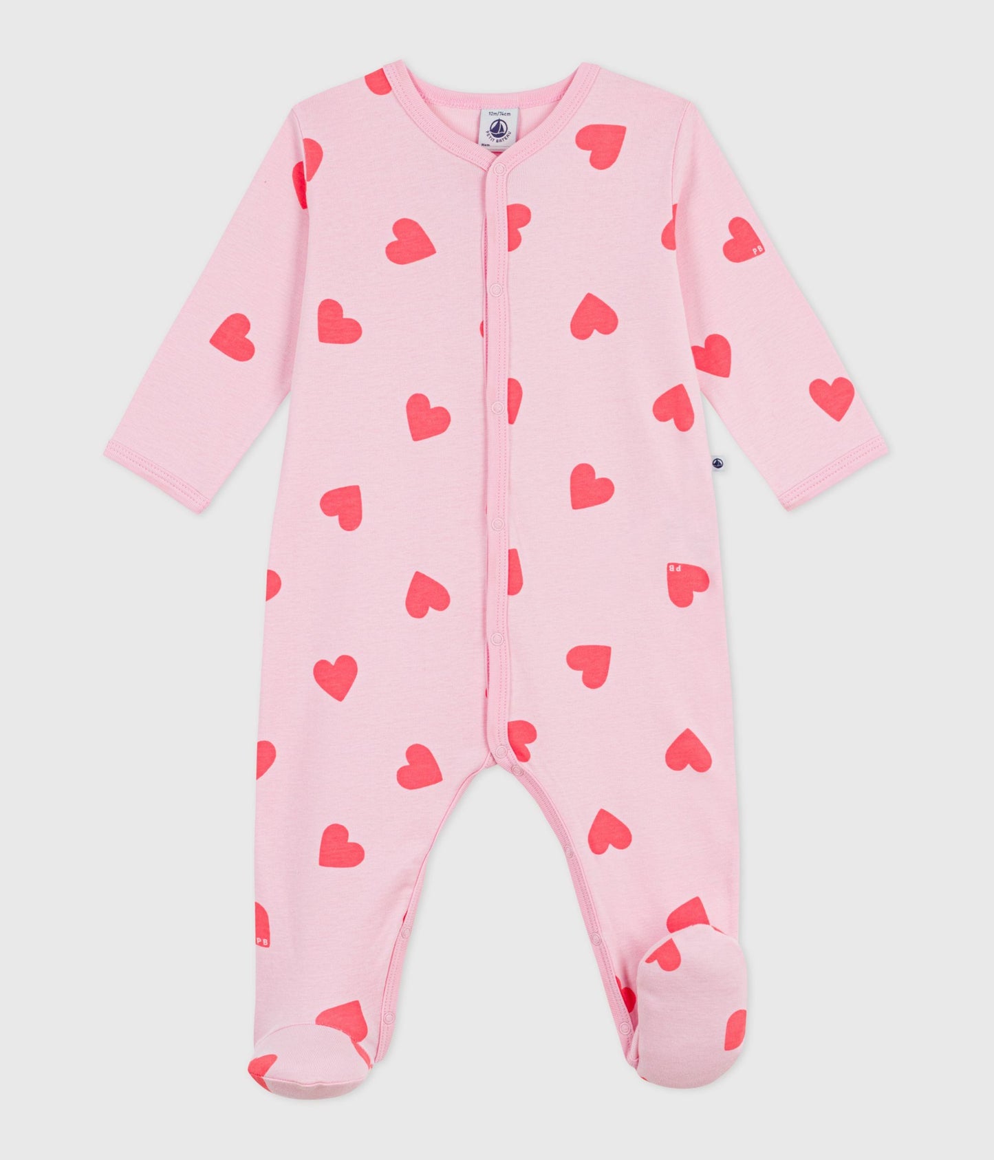 Pyjamas med fødder og hjerteprint - Lyserød