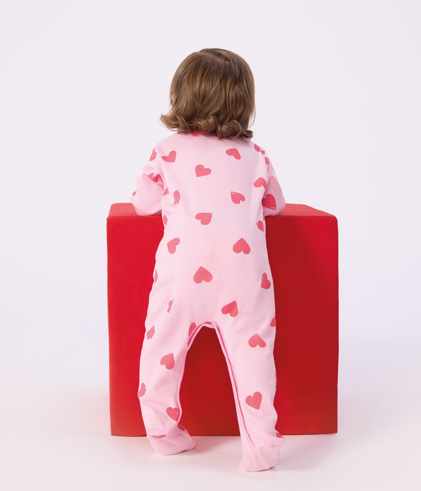 Pyjamas med fødder og hjerteprint - Lyserød