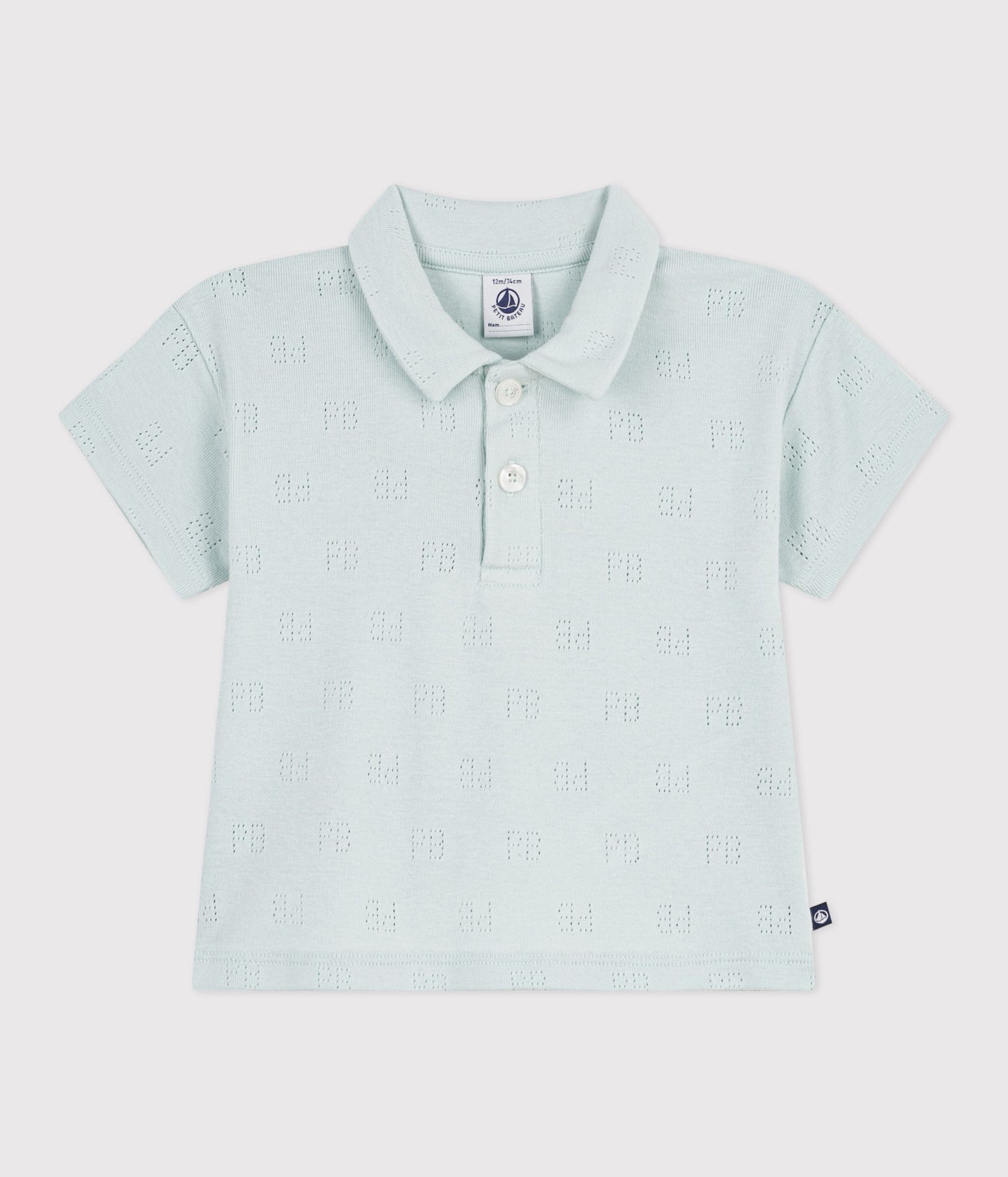 Polo t-shirt til baby med hulmønster - Mintgrøn/Spray