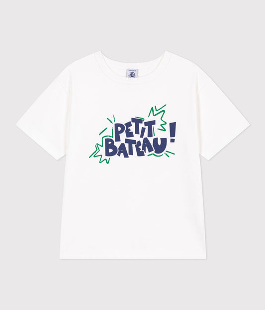T-shirt med blåt/grønt logo - Hvid