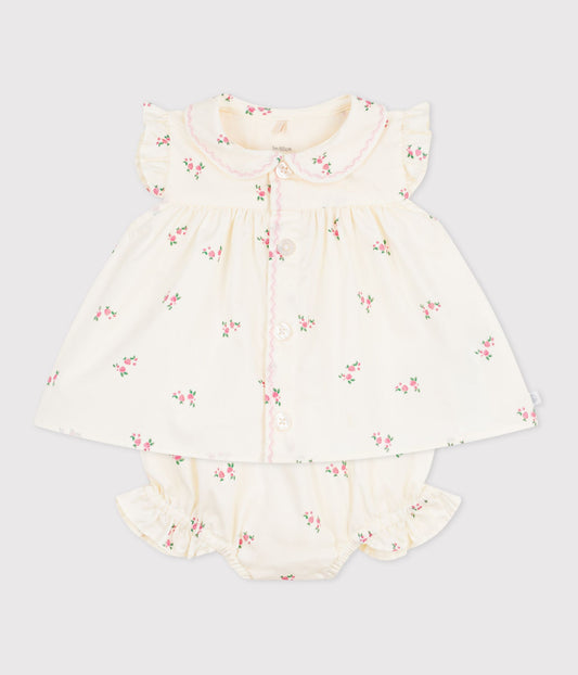 2-delt sæt til baby med bloomers og top - små blomster