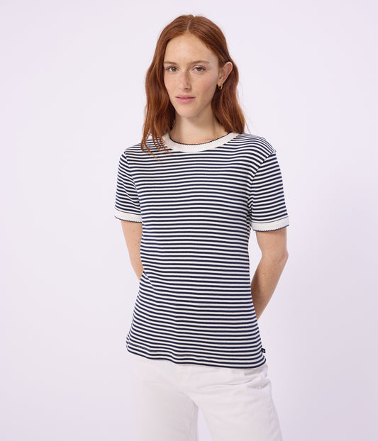 T-shirt i rib til kvinder - Smoking blå striber