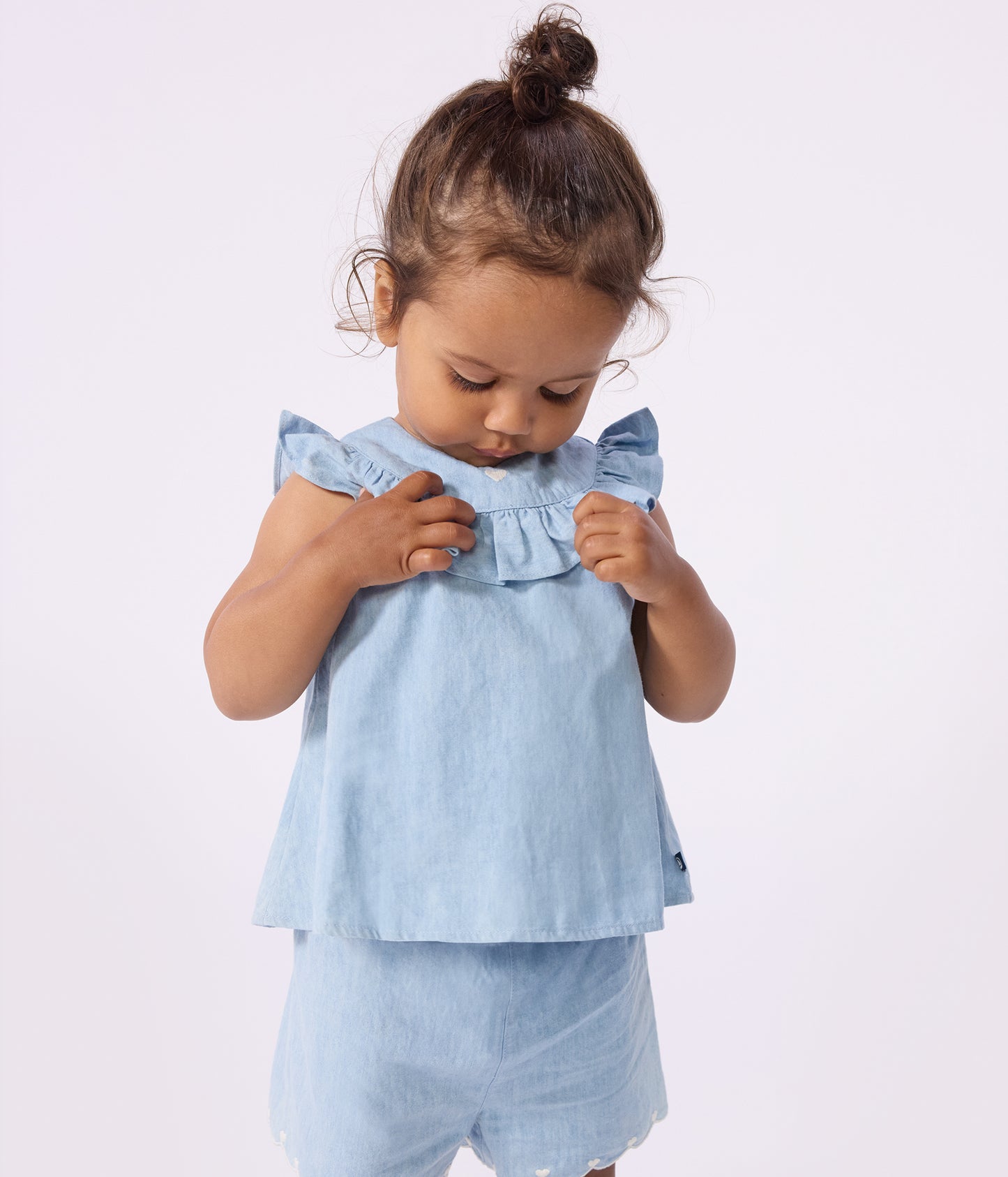 Bluse til baby i Chambray-stof - Bleu clair