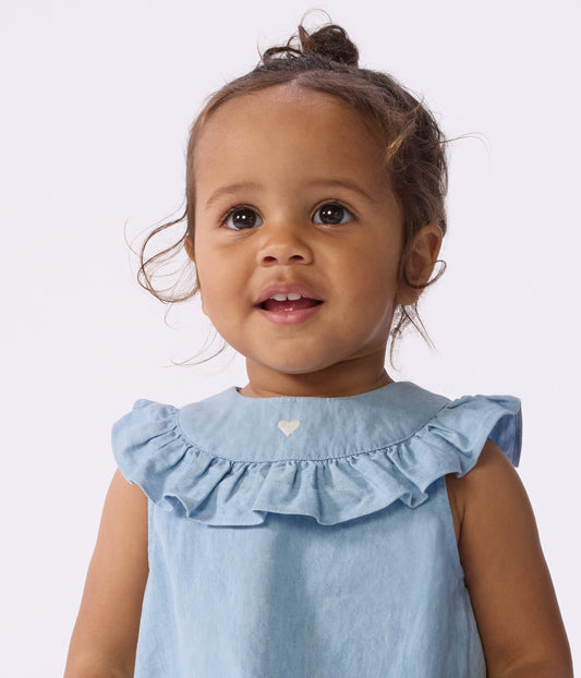 Bluse til baby i Chambray-stof - Bleu clair