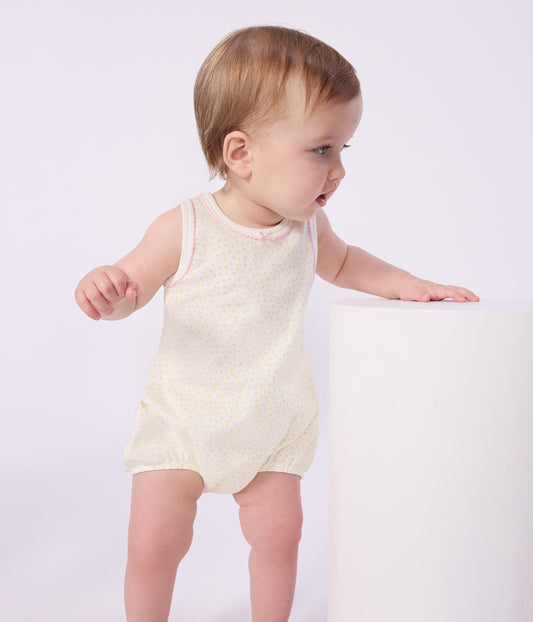 Ærmeløs kort bomuldsjumpsuit til baby - Lysegul/popcorn