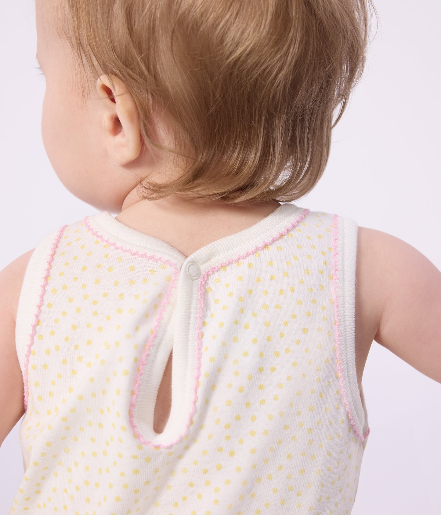 Ærmeløs kort bomuldsjumpsuit til baby - Lysegul/popcorn