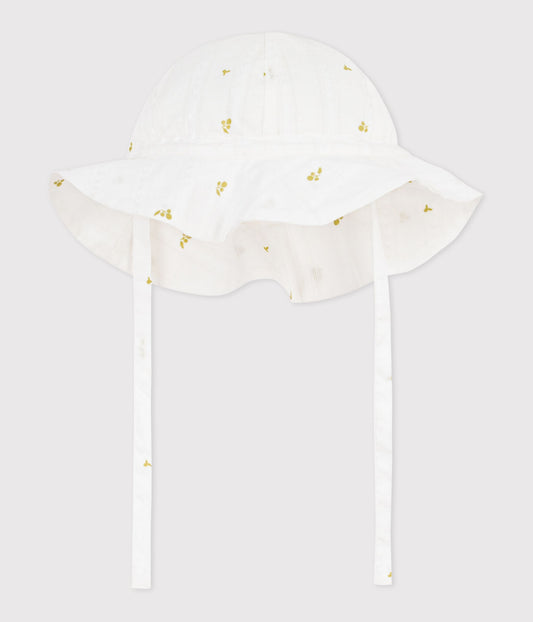 Solhat med bred skygge til baby med blomsterprint