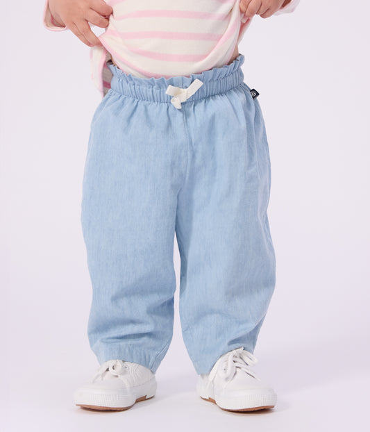 Bukser til baby i Chambray-stof - Bleu clair