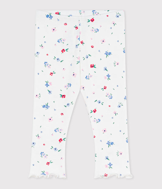 Leggings til baby - Hvide med blomsterprint