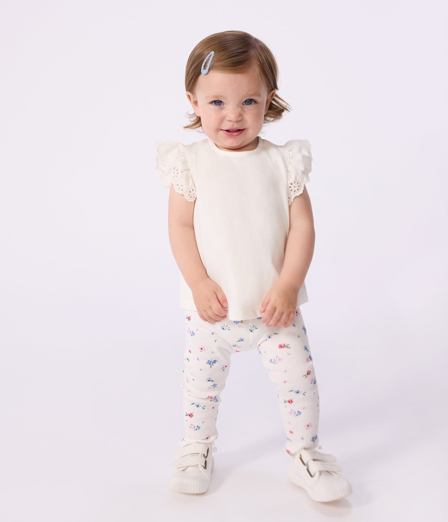 Leggings til baby - Hvide med blomsterprint