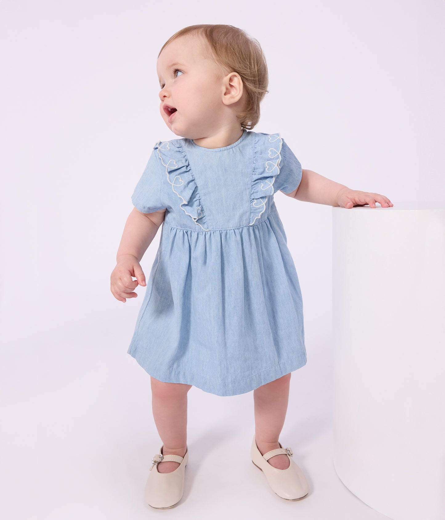 Kjole i chambray-stof til baby - Bleu clair