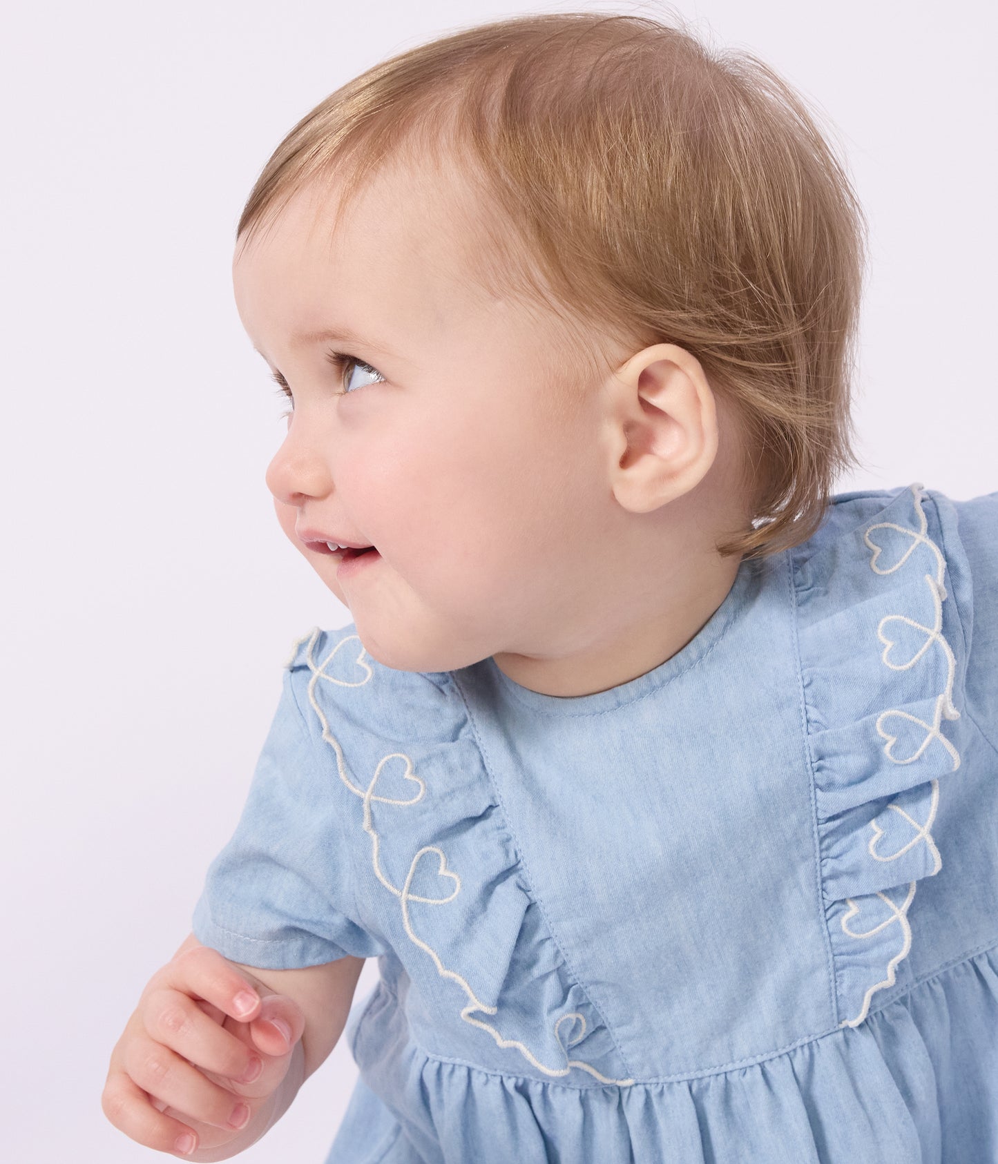 Kjole i chambray-stof til baby - Bleu clair