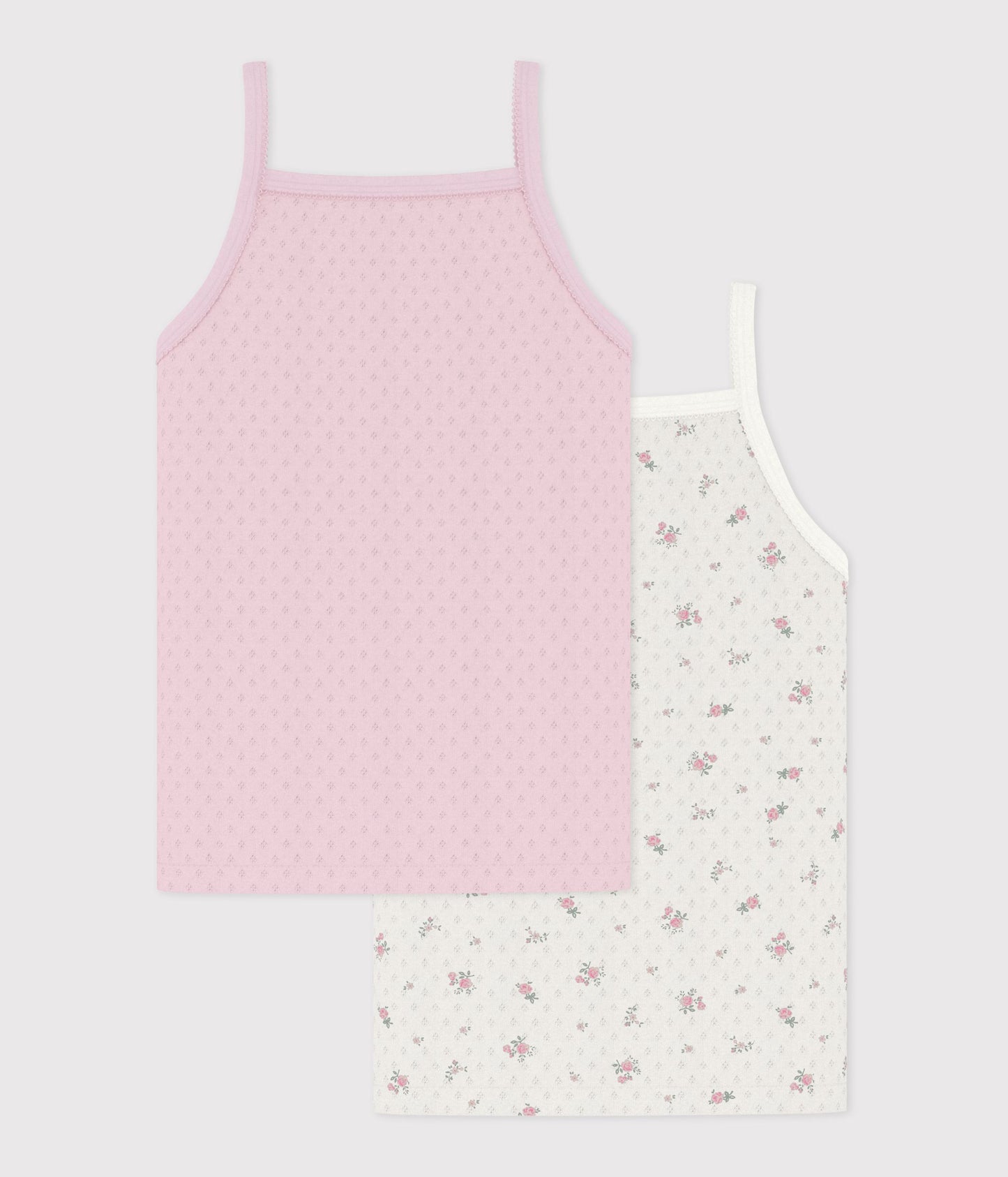 2-pak pointelle undertrøjer med stropper - Lyserød/Blomster