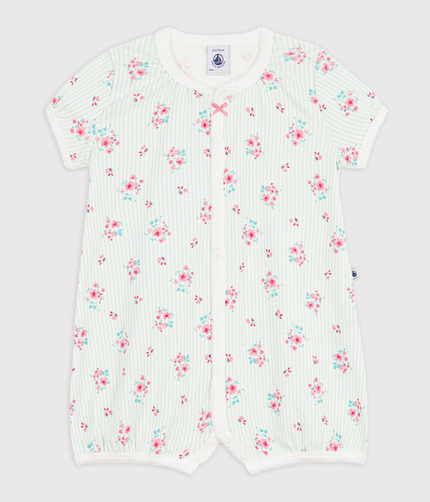 Kort blomstret sparkedragt til baby