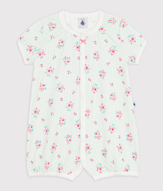 Kort blomstret sparkedragt til baby