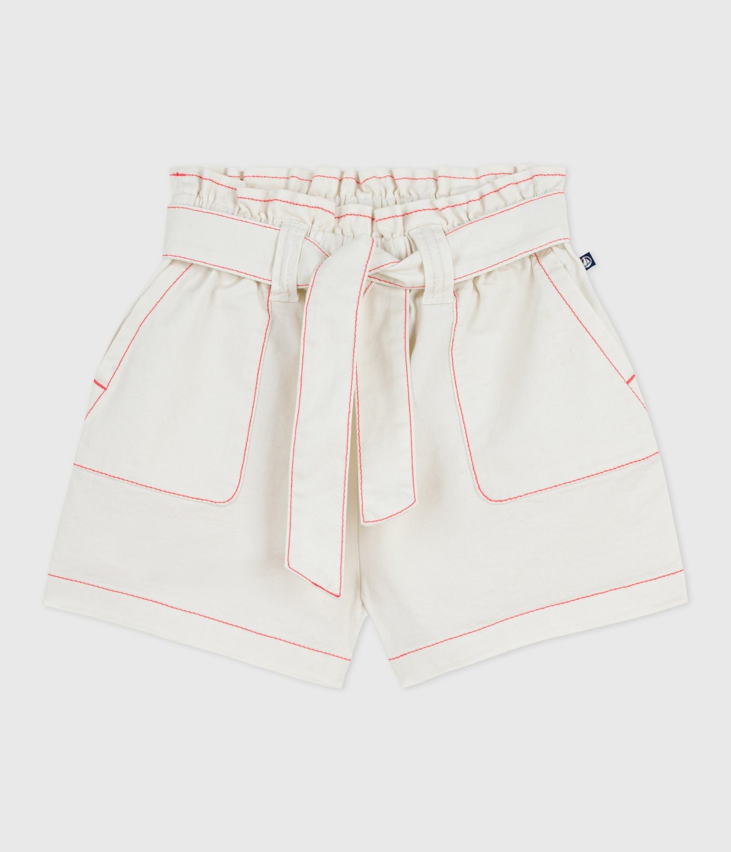 Shorts med bindebånd m/farvede syninger - Marshmallow white