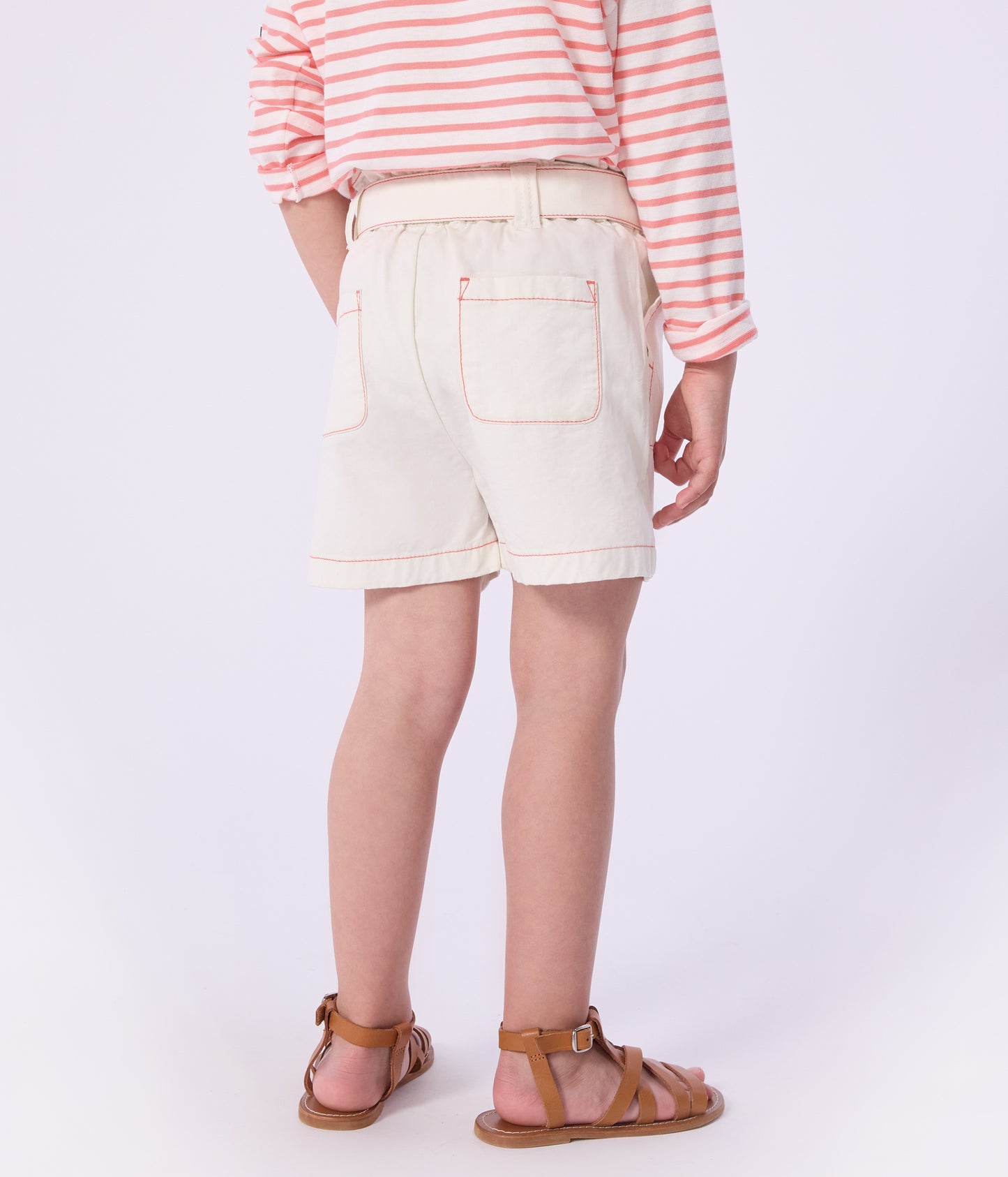 Shorts med bindebånd m/farvede syninger - Marshmallow white