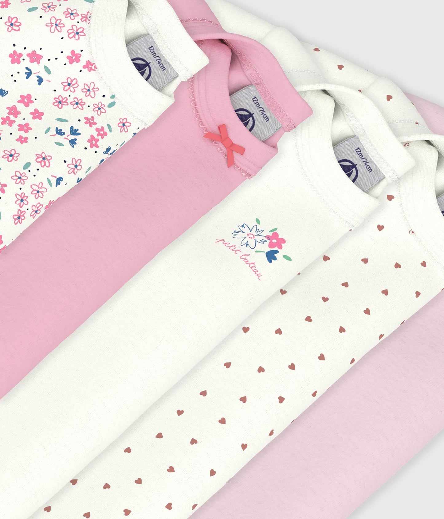 5-pak langærmede body - Ensfarvede/blomster
