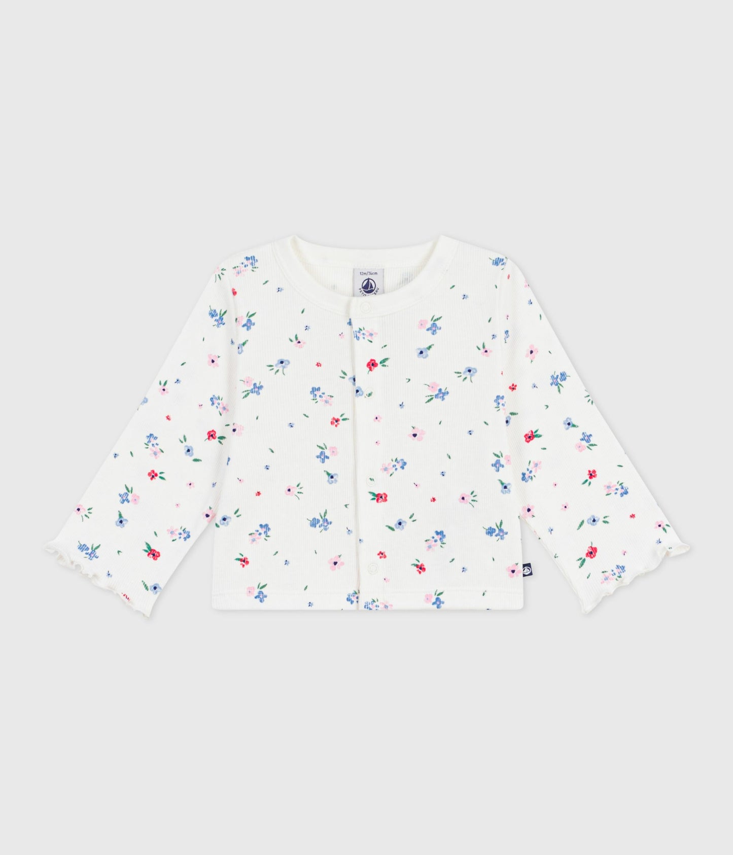 Bomuldscardigan til baby - Hvid med blomsterprint