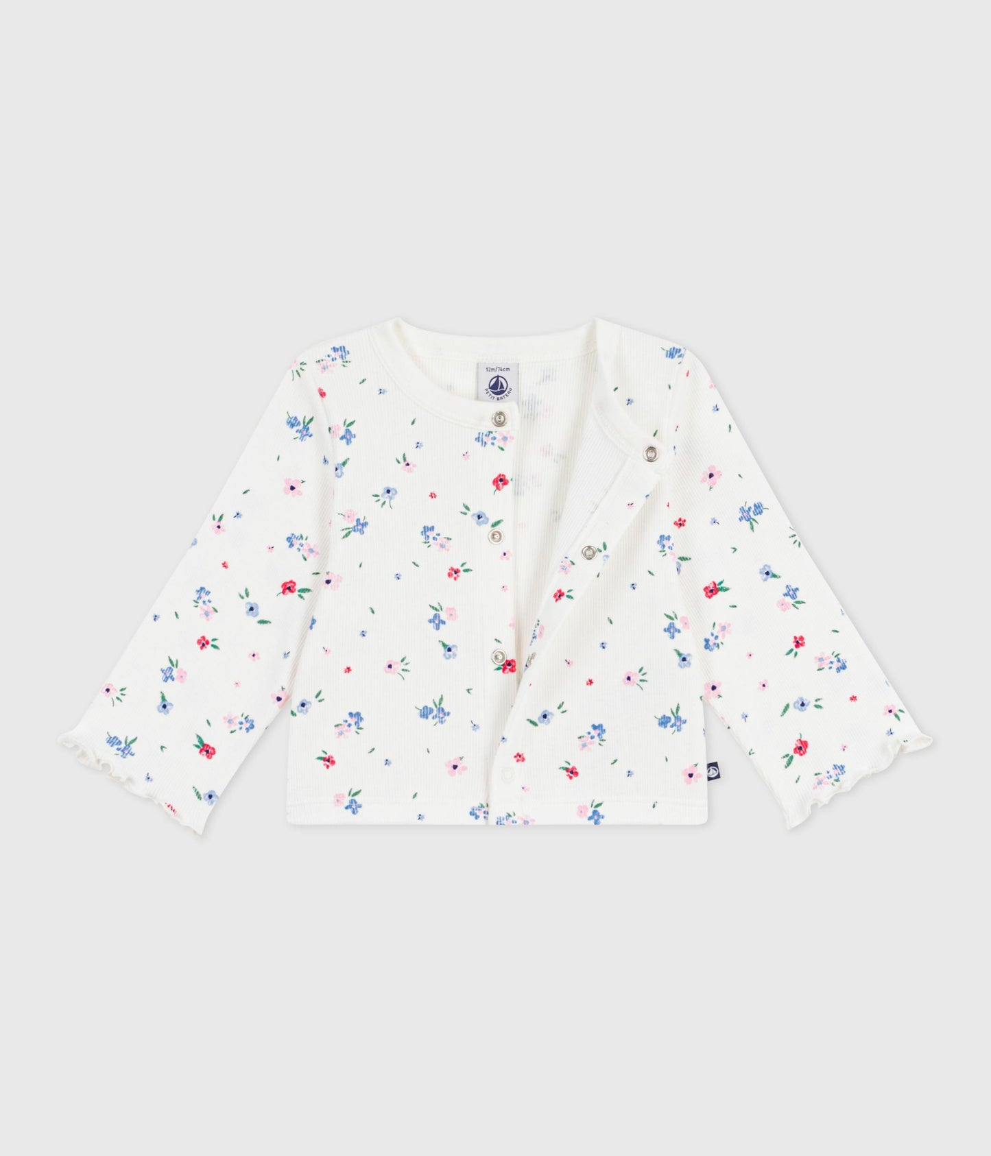 Bomuldscardigan til baby - Hvid med blomsterprint