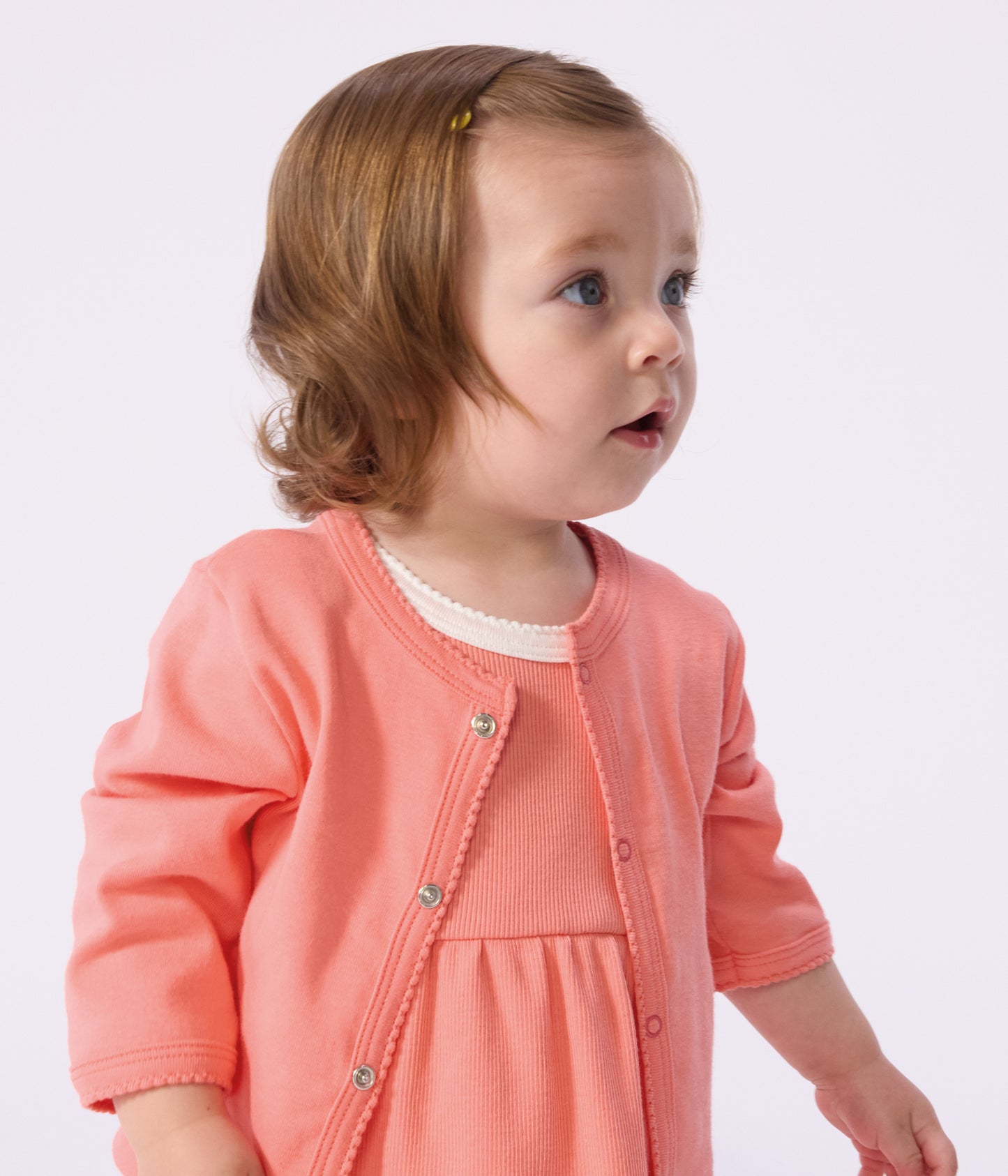 Bomuldscardigan til baby - Lys Koral/Flamand