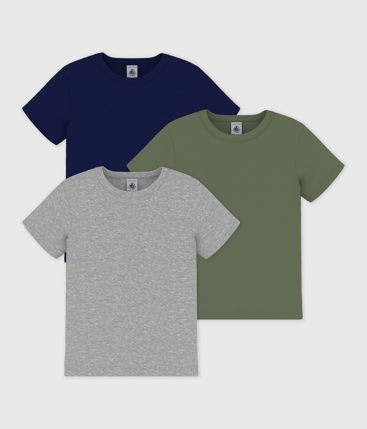 3-pak t-shirts i bomuld - Grå, mørkeblå/olivengrøn