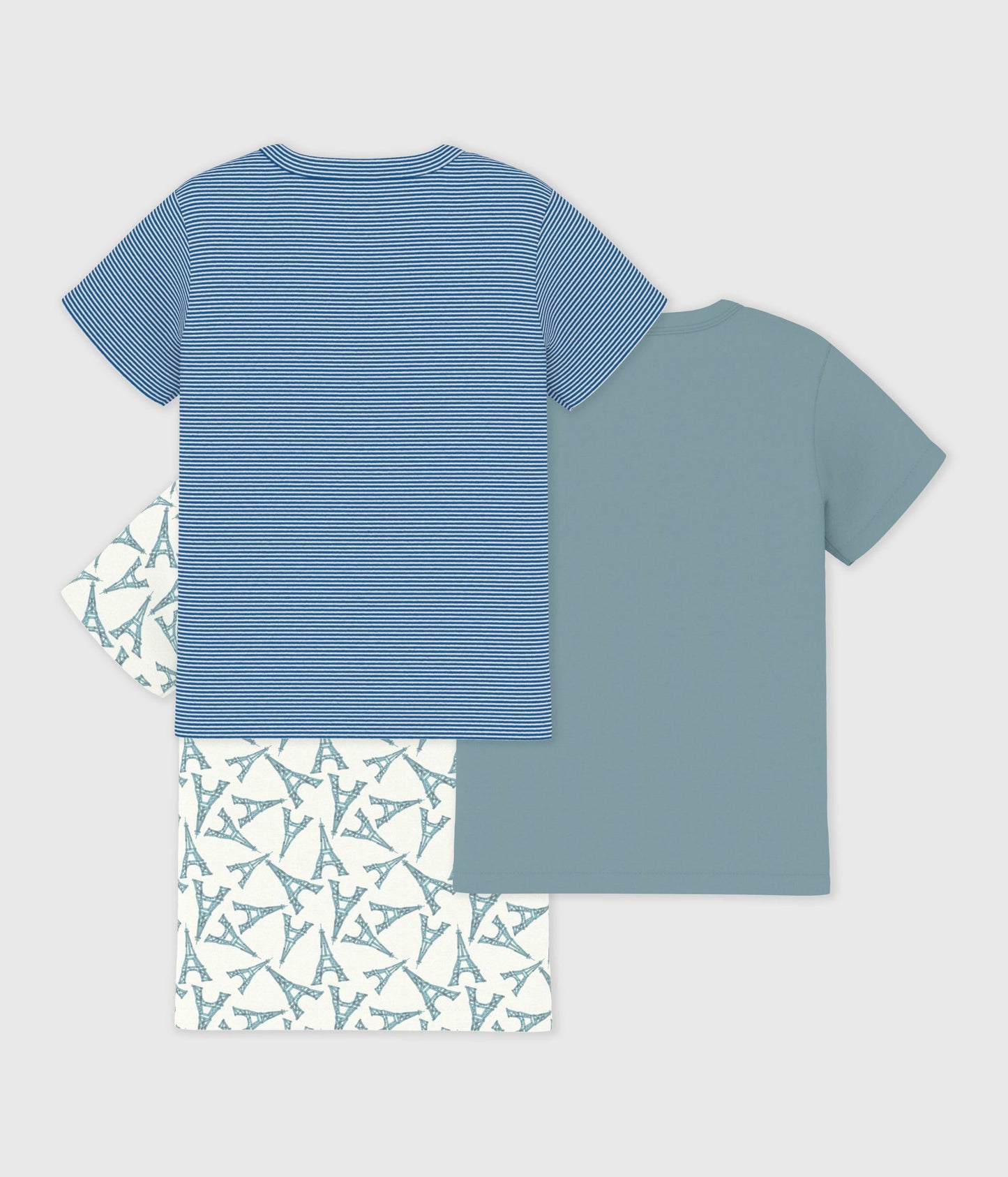 3-pak t-shirts i bomuld - Striber, ensfarvet, Eiffeltårnet