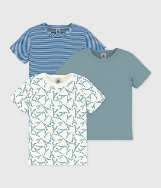 3-pak t-shirts i bomuld - Striber, ensfarvet, Eiffeltårnet
