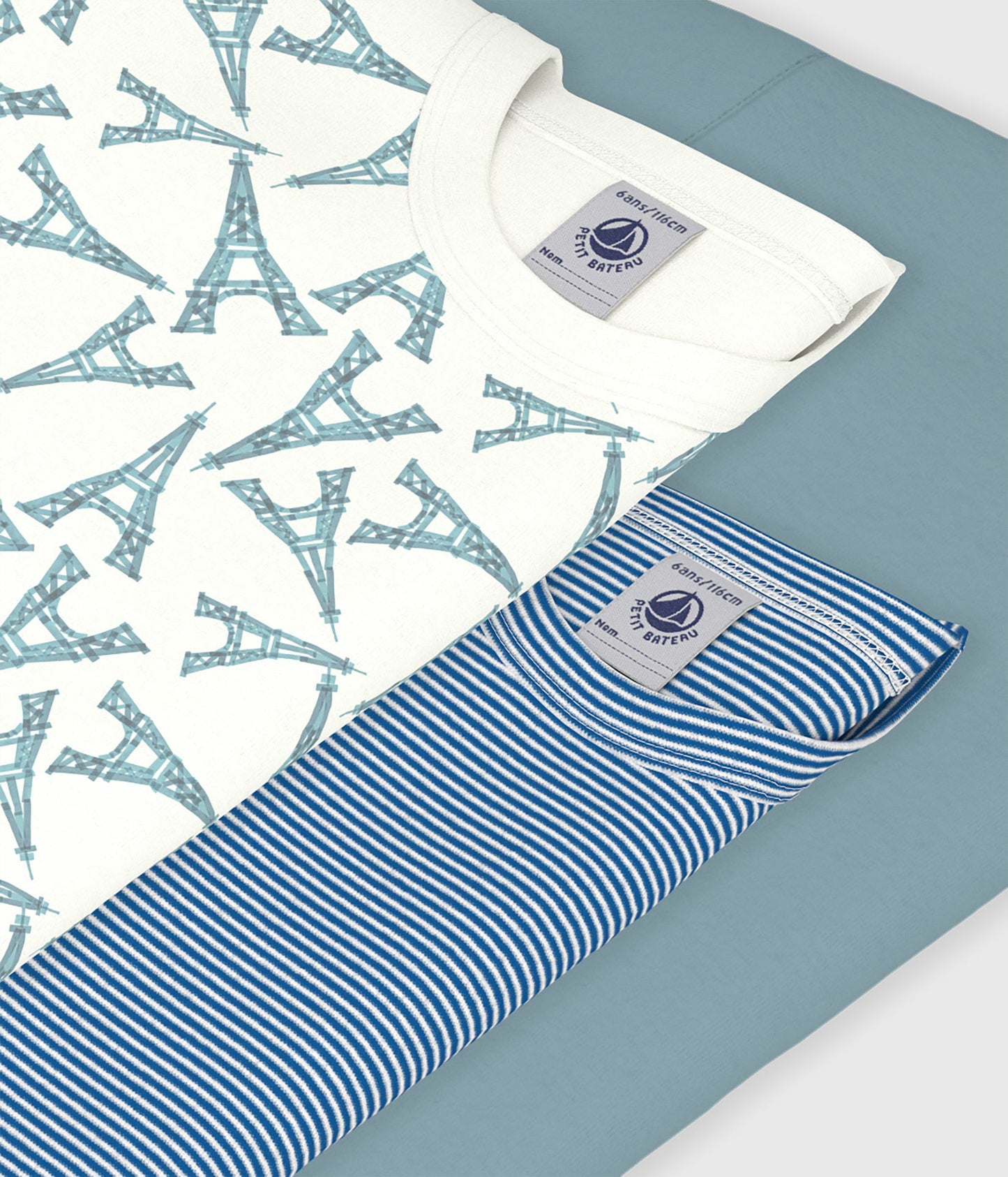 3-pak t-shirts i bomuld - Striber, ensfarvet, Eiffeltårnet