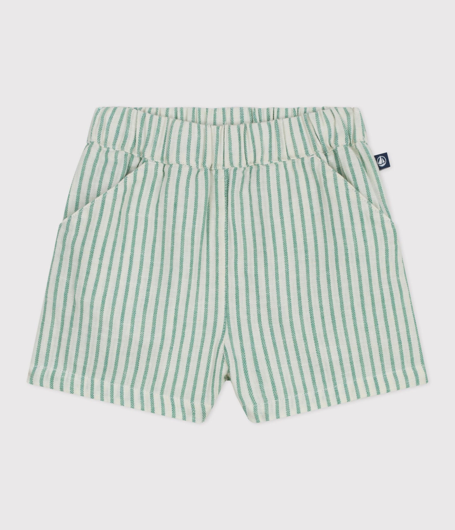 Bomuld/hør shorts til baby - grønne striber