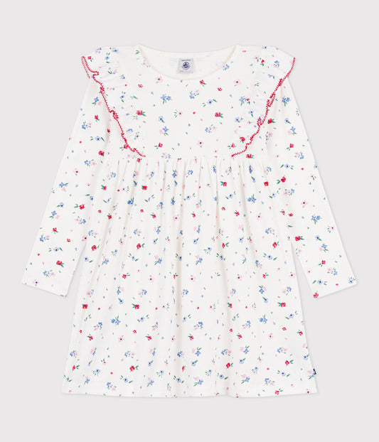 Bomuldskjole med lange ærmer og blomsterprint
