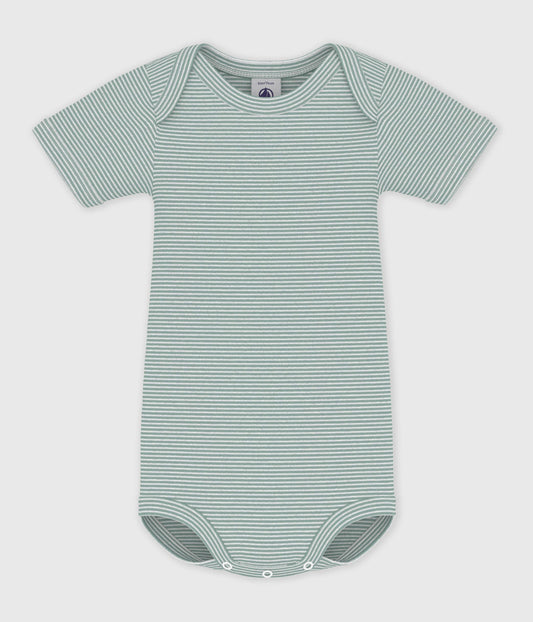 Kortærmet body - Grøn/Marshmallow striber