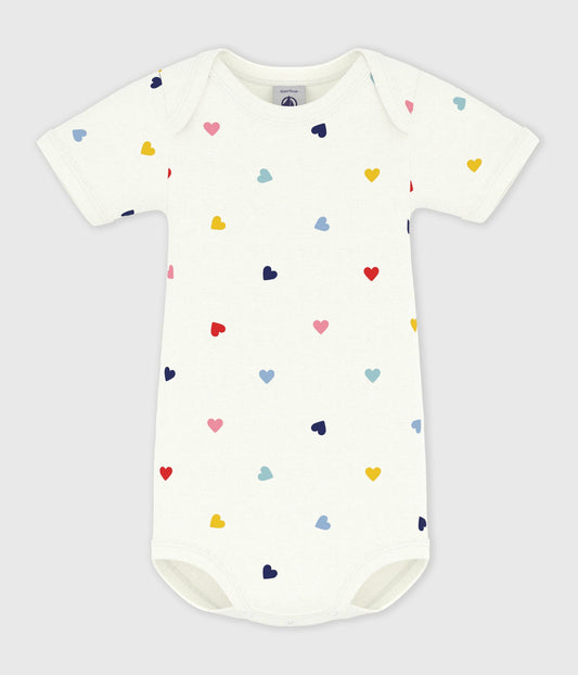 Kortærmet body - Hvid/multihjerter