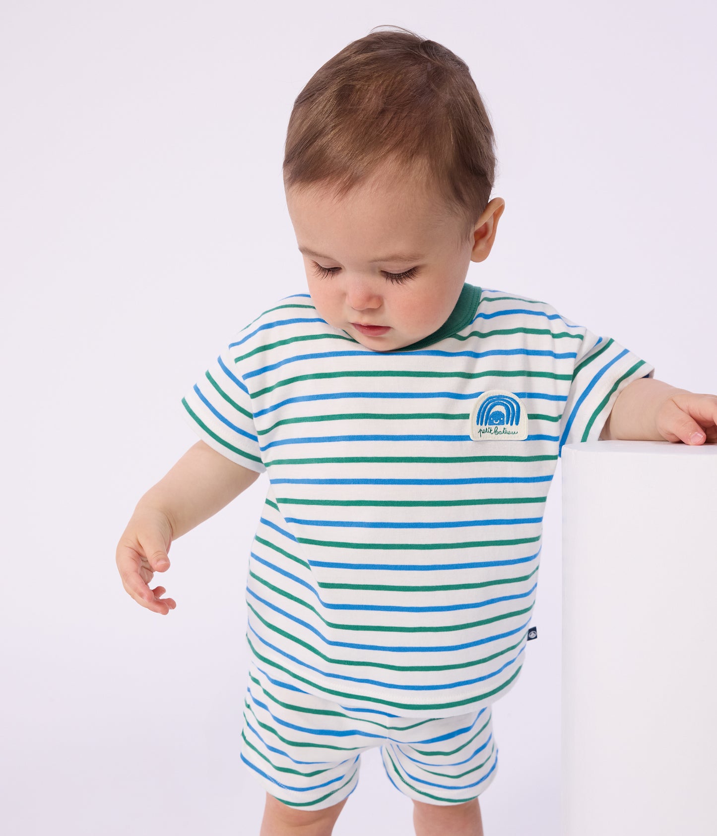 T-shirt til baby - Blå/grøn strib