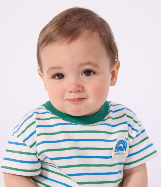 T-shirt til baby - Blå/grøn strib