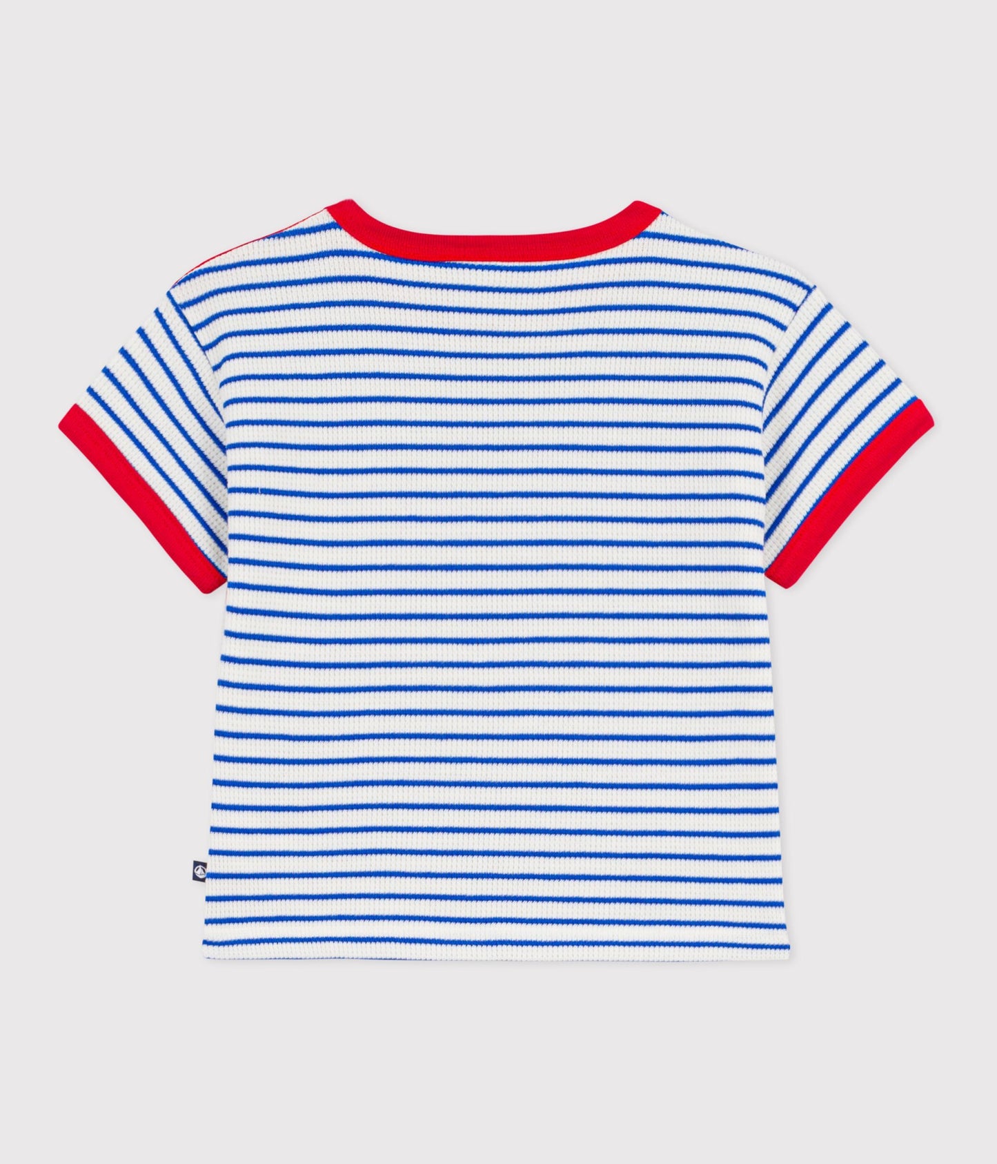 T-shirt til baby - Hvid med blå striber og rød kant