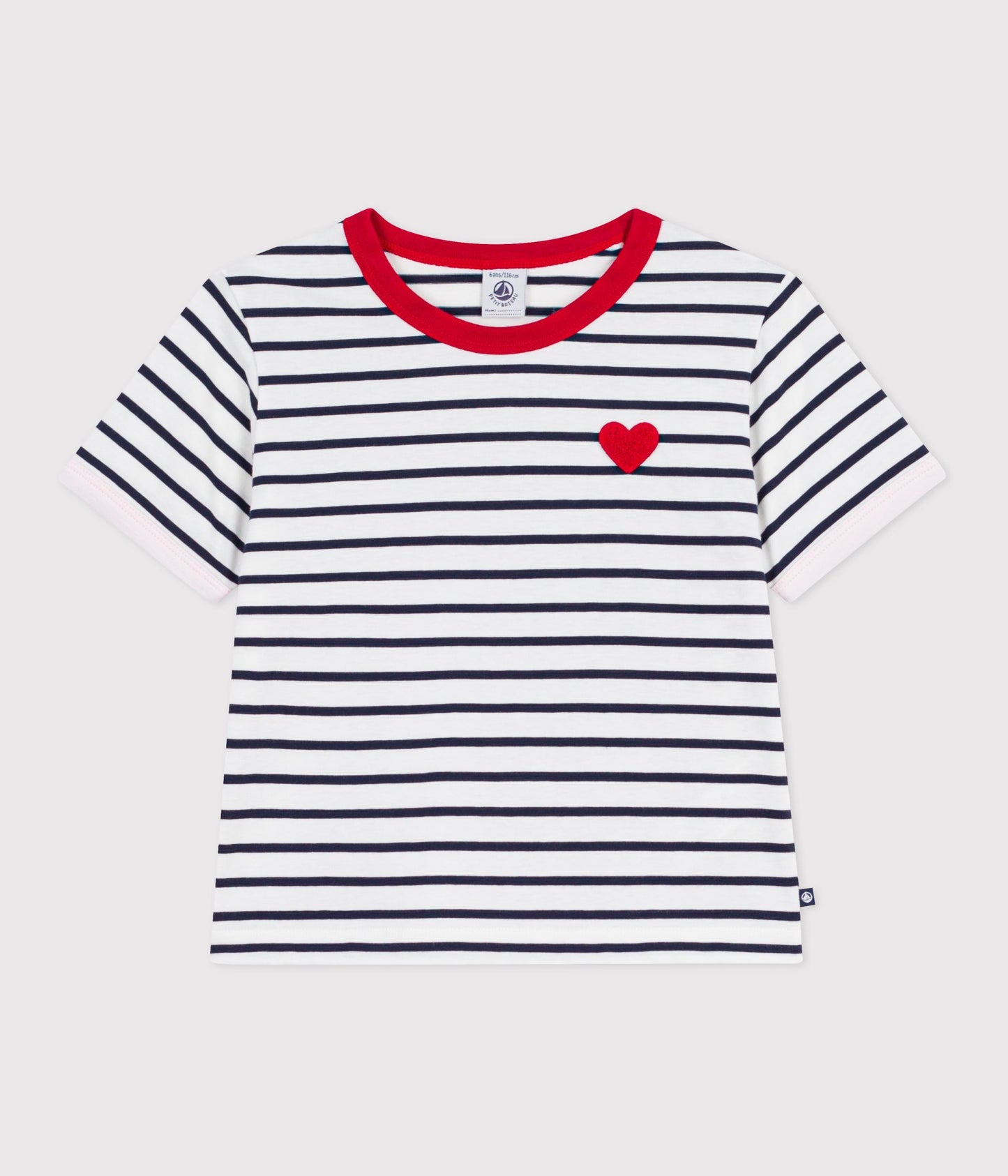 T-shirt med striber og rød krave til piger
