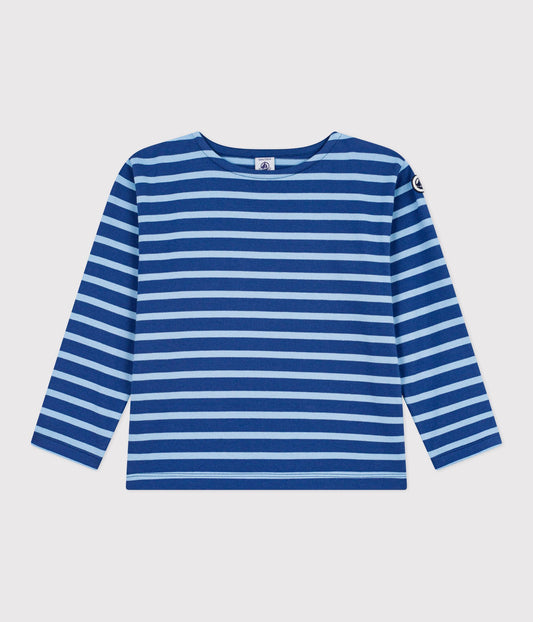 Stribet breton trøje til børn - Blå/Flo blå