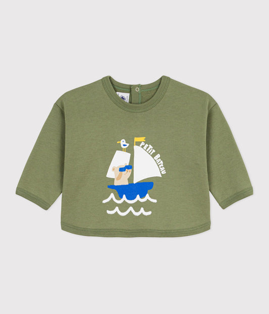 Olivengrøn bomuldssweatshirt til baby
