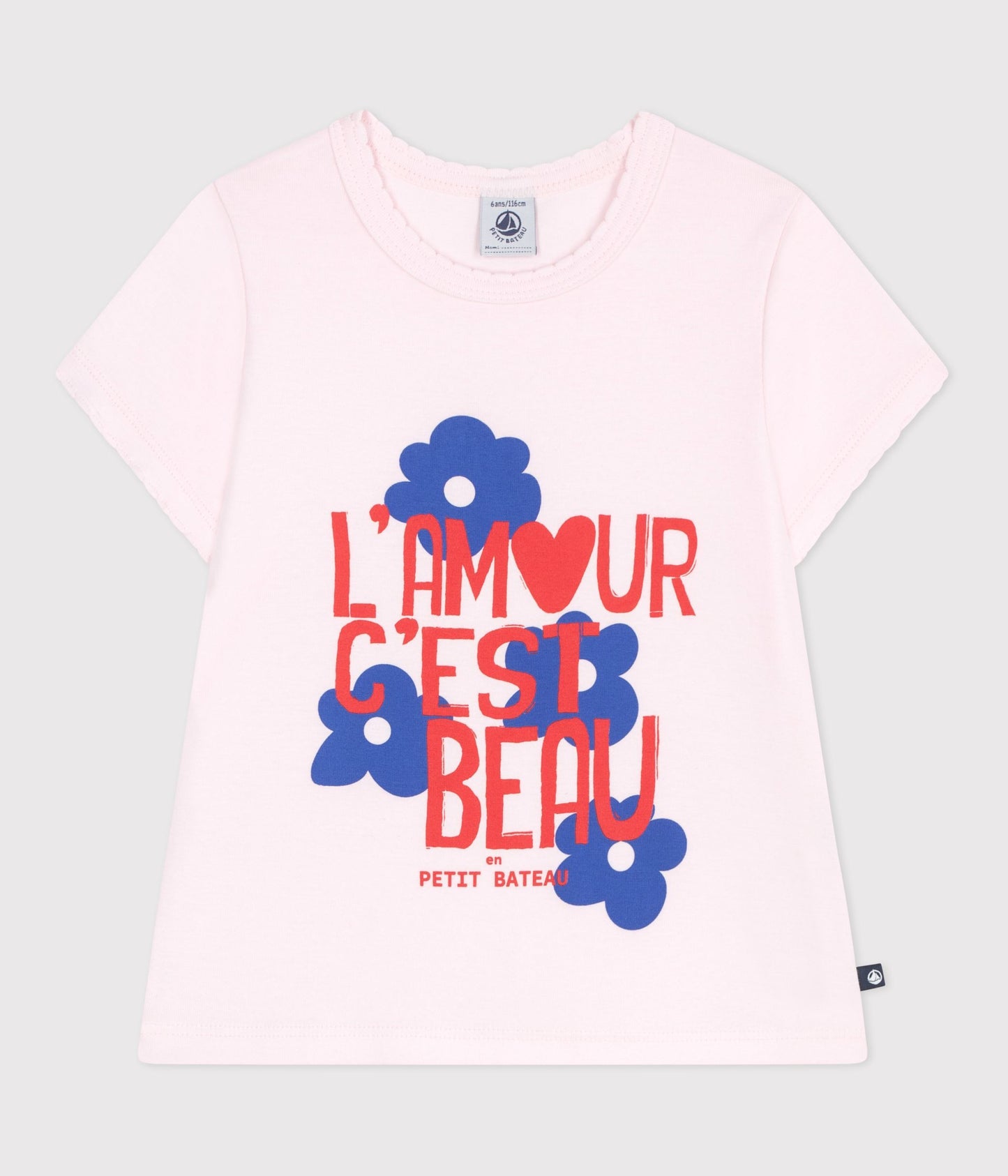 T-shirt i lyserød med rød/blå motiv